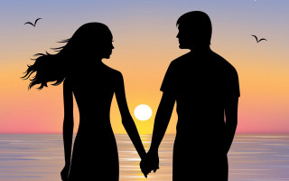 Beach sunset couple holding hands - romantic free wallpaper