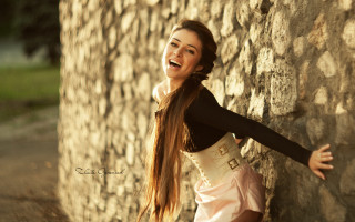 Woman longhair smiling outstretched beach - elina karimova free wallpaper