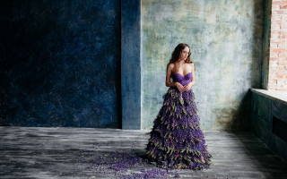 Purple dress brick wall magic - impressionist free wallpaper