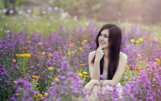Woman flower field smile outdoor - a field of flowers free wallpaper