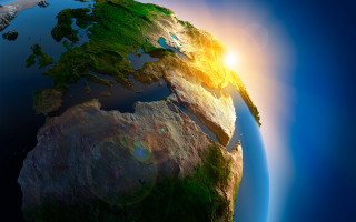 Earth sunlight reflection clouds mountains - a bright sun in the background free wallpaper