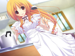 Woman white dress sitting table 2 - a table free wallpaper