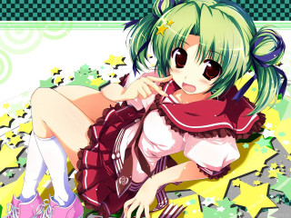 Green hair pink dress star - floor free wallpaper
