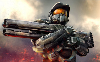 Futuristic suit man gun flame - halo free wallpaper