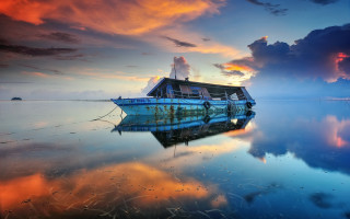 Boat sunset water clouds blue - sunset free wallpaper