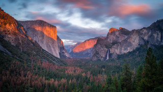 Mountain range forest sunset clouds 2 - a forest below free wallpaper