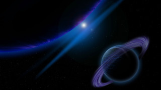 Blue ring dark sky bright - a distant object in the background free wallpaper