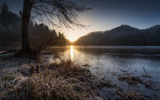 Lake tree sunset clouds forest 3 - winter free wallpaper for desktop