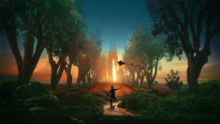 Forest kite sunset fantasy illustration 2 - a painting of a person free wallpaper for desktop