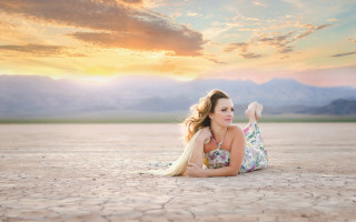 Woman horse clouds mountains beach - daphne mcclure free wallpaper