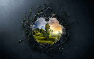 Tree hole sky vines environmental - matte fantasy painting free wallpaper