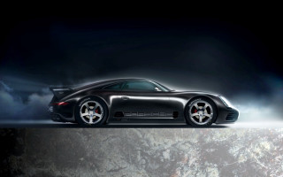 Black sports car clouds smoke - photorealism free wallpaper