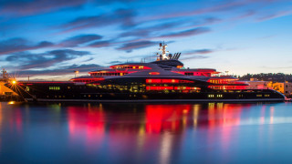 Large boat dock night colorful - rich free wallpaper
