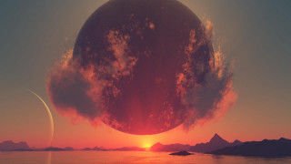 Sunset mountain moon fire gradient - a distant object in the distance free wallpaper