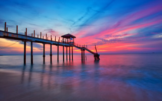 Pier gazebo sunset mystical colors - a pier free wallpaper