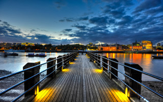 Pier metal railway city night - a wooden pier free wallpaper