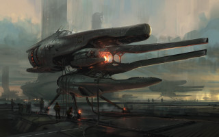 Futuristic city airplane roof man - bayard wu free wallpaper