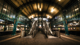 Train station large escalator center 2 - bernt tunold free wallpaper