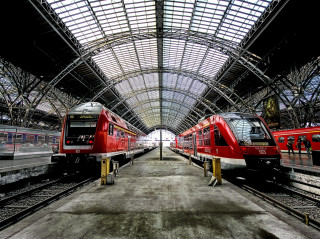 Two trains station skylight tiltshift - the platform free wallpaper