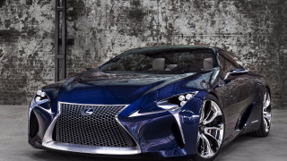 Blue sports car brick wall - luxury free wallpaper