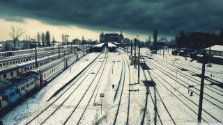 Train yard cloudy sky train - a train free wallpaper