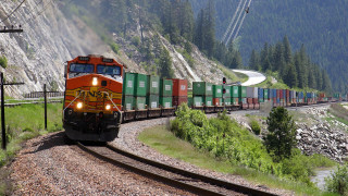 Train mountain river trees tracks - a train free wallpaper