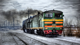 Train forest powerlines cloudy sky - a train free wallpaper