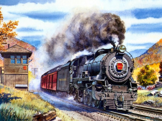 Train smoke tracks building painting 2 - the track free wallpaper