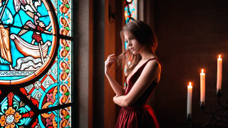 Woman stainedglass candles gothic portrait - artur tarnowski free wallpaper