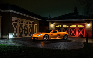 Yellow sports car night garage - cinematic photography free wallpaper