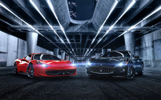 Two cars parking garage night - a parking garage free wallpaper