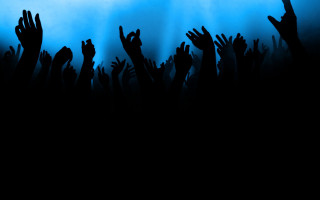People raising hands blue black - video art free wallpaper