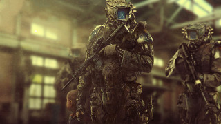 Soldiers group building window man - biopunk free wallpaper