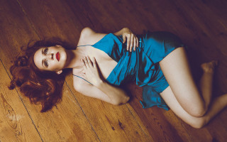 Woman blue dress red hair 2 - art nouveau free wallpaper