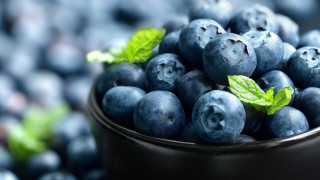 Blueberries bowl green leaves blue - blueberry free wallpaper