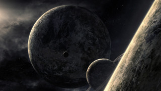 Planetary sky clouds stars sunset - a bright sun in the distance free wallpaper