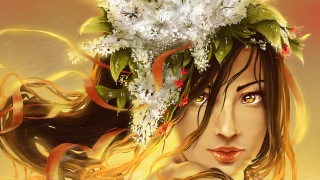 Woman flowercrown yellow background red - a red ribbon free wallpaper