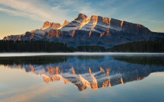 Mountain reflection sunset lake clouds 4 - sunset free wallpaper