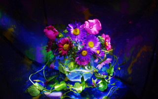 Vase purple yellow flowers tabletop - david lachapelle free wallpaper