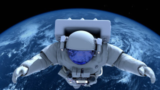 Astronaut floating earth computer monitor - space free wallpaper for desktop