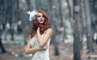 Snowy woman white dress flower - a character portrait free wallpaper