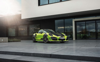 Yellow porsche building sunshine maximalism - side window free wallpaper