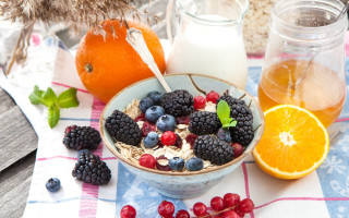 Cereal berries oranges milk bird - a bowl of cereal free wallpaper