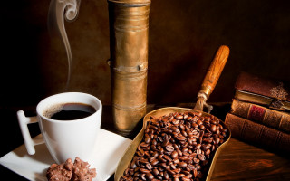 Coffee cookies table books smoke - morning free wallpaper