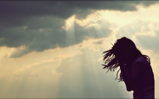 Woman hair blowing cloudy sky - art photography free wallpaper for desktop