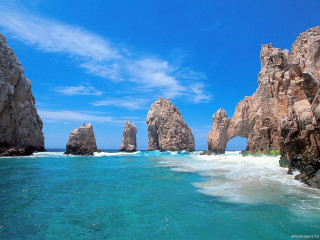 Rocky beach blue ocean sticking - a matte painting free wallpaper