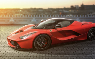 Red sports car brick road 13 - a sunset free wallpaper