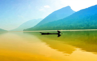 Canoe lake mountains blue sky - dai xi free wallpaper