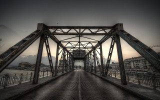 Metal frame bridge walkway cityscape - constructivism free wallpaper