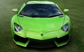 Green sports car grass cloudy - a grass field free wallpaper
